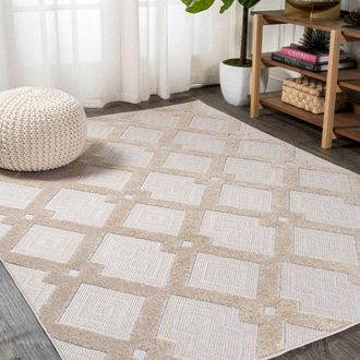 Jonathan Y Designs Duwun High-Low Pile Ogee Trellis Tone-on-Tone Indoor/Outdoor Area Rug