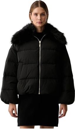 Twinset Jassen, Dames, Zwart, S, Leer, Korte Boxy Down Jas