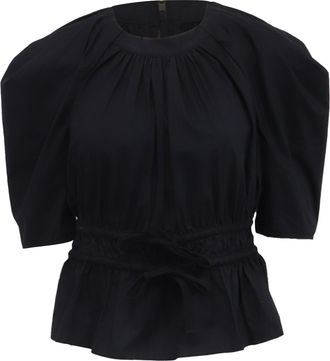Ulla Johnson Puffed-Sleeve Tie-Waist Blouse in Black Cotton
