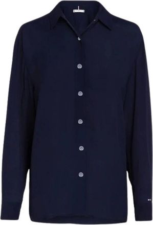 Tommy Hilfiger Soepelvallend Viscose Cr&ecirc;pe Overhemd - Dames - Overhemden - Blauw - XL - Overhemden