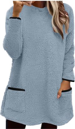 Generic Womens Fleece Tops UK Fall Winter Long Sleeve Crew Neck Pullover Shirts Dressy Casual Solid Color Sherpa Lined Blouse 2025 Comfy Thick Warm Going Out 