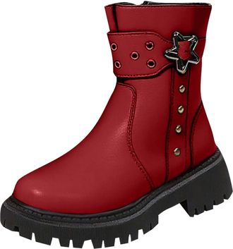 Generic Ankle Boots for Women Side Zipper Belt Buckle Chunky Combat Boots Platform Faux Leather Goth Punk Waterproof Slip On Walking Booties Round Toe Militar