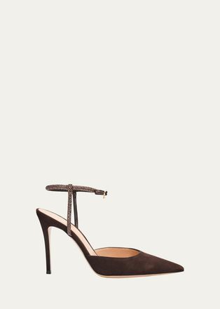 Gianvito Rossi 95mm Suede Crystal-Strap Pumps