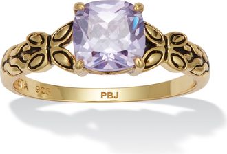 Palm Beach Jewelry Cushion Cut Birthstone Ring in Gold-plated Sterling Silver