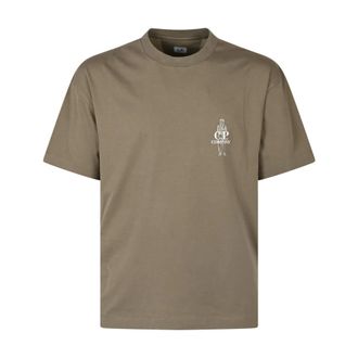 C.P. Company C.p. Company - 30/1 Jersey T-shirt met korte mouwen en comfortabel logo - Heren - Tops - Bruin - Maat: S Jersey