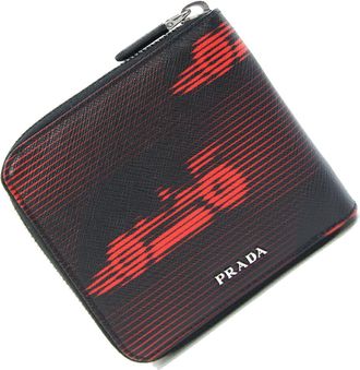 Prada Black Red Color Leather Wallet (Bi-Fold) (Pre-Owned)