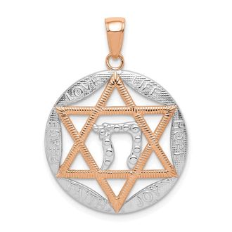 Diamond2Deal 14K Rose Gold Rhodium Polished Star of David Chai Pendant