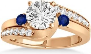 Allurez Swirl Design Blue Sapphire & Diamond Engagement Ring Setting 14k Rose Gold 0.38ct