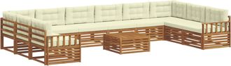 vidaXL Juegos De Sof&aacute;s 11 Uds. Natural Y Crema Madera De Acacia S&oacute;lida Vidaxl