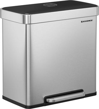 Songmics Cubo de basura doble de acero inoxidable de 2 x 30 L de color plata