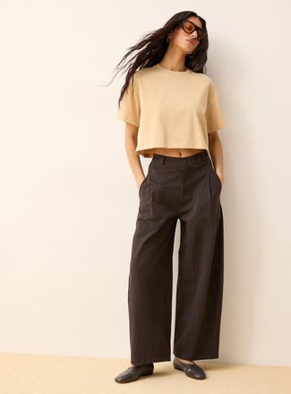 Icone Womens Pleated and topstitched twill barrel-leg pant