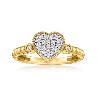 Ross-Simons Diamond Heart Beaded Ring in 18kt Gold Over Sterling