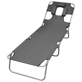 vidaXL Vidaxl - Tumbona Plegable Con Coj&iacute;n De Cabeza Y Respaldo Ajustable Gris