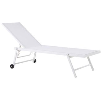 Beliani Tumbona De Jard&iacute;n Asiento Sint&eacute;tico Blanco Estructura De Aluminio 198 X 61 Cm Respaldo Reclinable Con Ruedas Patio Portofino