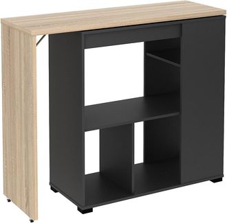 Vente-Unique Mueble de bar pivotante con compartimentos - Natural y antracita - SATURNE