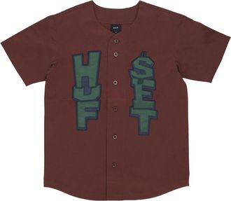 HUF Baseball Jersey Knoopjas Korte Mouw - Heren - Fitness - Paars - M - Katoen - Fitness