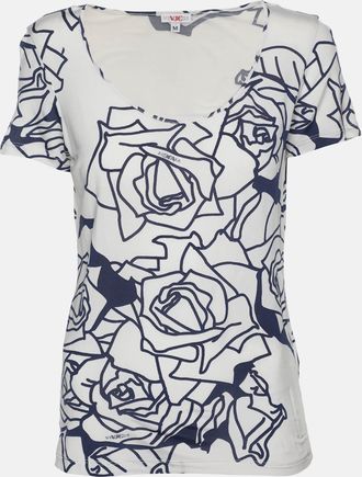 Versace Jeans Couture White/blue Printed Jersey Round Neck Top