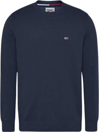 Tommy Jeans Essenti&euml;le Katoenen Trui met Vlag Patch - Heren - Ronde hals truien - Blauw - 2XL - Katoen - Truien & Vesten