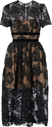 Self Portrait Womens Lace Velvet Bow Midi Dress, Black
