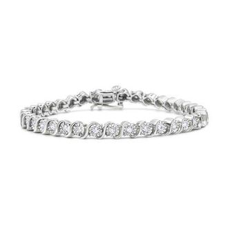House of Brilliance 925 Sterling Silver 1/4 Cttw Diamond Miracle Plate and S Link Tennis Bracelet in White at Nordstrom