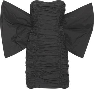 Rotate Pleated Mini Bow Dress Rt 2494 - Dames - Feestkleedjes - Zwart - M - Leer - Kleedjes