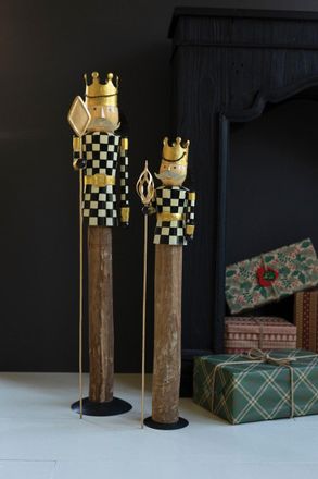 Kalalou Set Of Two Painted Metal And Wood Checkerboard Nutcrackers
