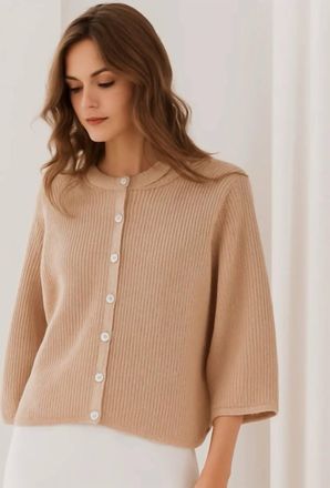 Autumn Cashmere Elbow Sleeve Shaker Cardigan In Latte