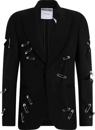 Moschino Jas met gescheurd effect - Heren - Blazers - Zwart - L - Wol - Jassen