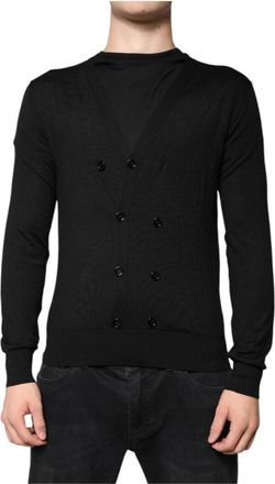 Dolce & Gabbana Zwarte Kasjmier Cardigan met Knopen - Heren - Cashmere truien - Zwart - XS - Kasjmier - Truien & Vesten