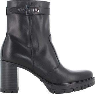 Nero Giardini Zwarte enkellaarsjes voor vrouwen - Dames - Laarzen met Hak - Zwart - 39 EU - Leer - Schoenen
