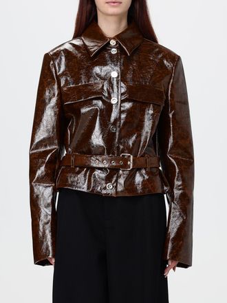 Sportmax Short Coated Cotton Patent-Effect Jacket with Belt