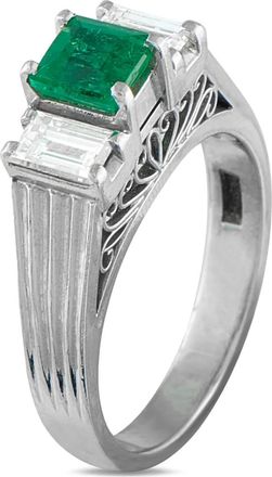 Luxury Bazaar Anello in platino con diamanti e smeraldo - Argento