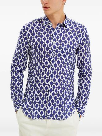 Peninsula patterned shirt - men - Linen/Flax - M - Blue