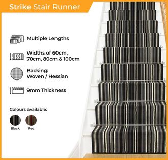 Runrug Stair Runner Carpet for Staircases - Soft & Comfy, 9mm - Strike in Red | Size: 70 cm x 690 cm