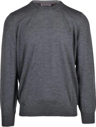 Brunello Cucinelli Pullover met ronde hals - Heren - Ronde hals truien - Grijs - XL - Wol - Truien & Vesten