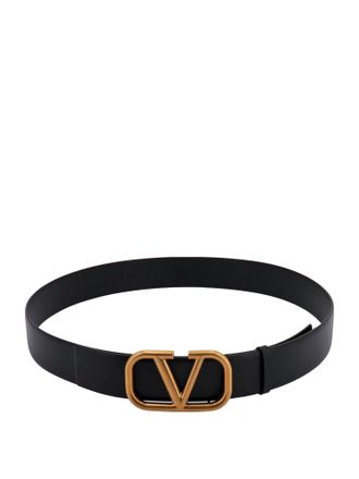 Valentino Garavani Black Leather Vlogo Belt