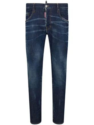 Dsquared2 logo-appliqu&eacute; slim-cut jeans - men - Elastane/Cotton/Polyester/Cotton - 52 - Blue
