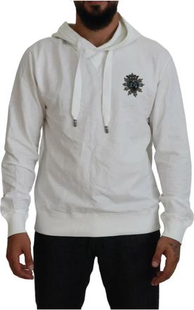 Dolce & Gabbana Crown Heart Hooded Sweatshirt - Heren - Hoodies - Wit - M - Katoen - Hoodies & sweatvesten