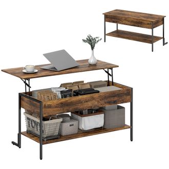 HOMCOM Industrial Lift Top Coffee Table with Storage Shelf Rustic Brown | TJ Hughes