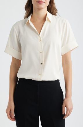 Anne Klein Short Sleeve Button-Up Shirt in White Dove at Nordstrom, Size X-Large P