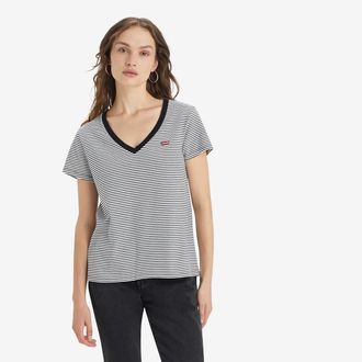 Levi's Gestreept T-shirt, logo vooraan, V-hals
