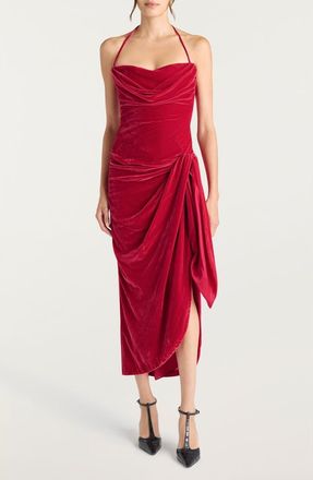 Cinq &agrave; Sept Noah Velvet Halter Maxi Dress in Raspberry Rose at Nordstrom, Size 14