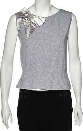 Love Moschino Grey Cotton Bow Detailed Sleeveless Top