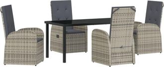 vidaXL Garden Dining Set with Cushion 5 pcs Grey Poly Rattan Vidaxl