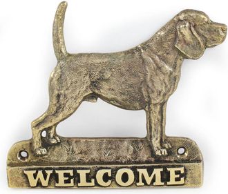 OEM Beagle: Un Cartel Para Puerta Con Un Perro, Una Placa De Bienvenida De Lat&oacute;n, Un Cartel &Uacute;nico Con La Palabra Bienvenido De Art-dog