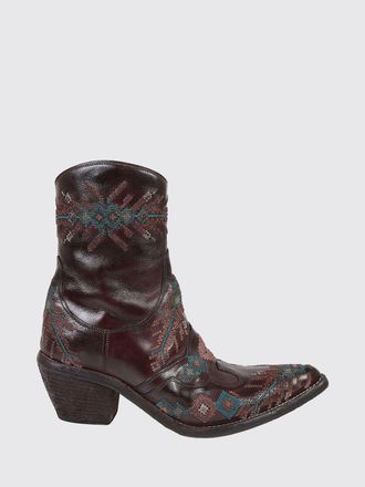 Fauzian Jeunesse Leather Western Boots with Ethnic Embroidery and Mid Heel