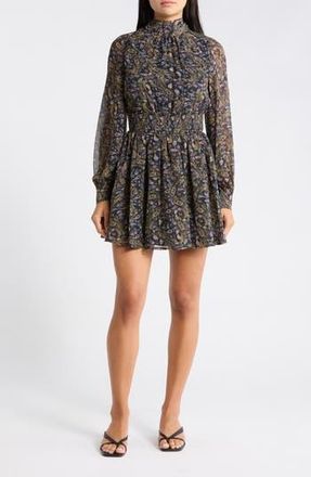 Lulus Shari Paisley Long Sleeve Dress in Black Multi at Nordstrom Rack, Size X-Large