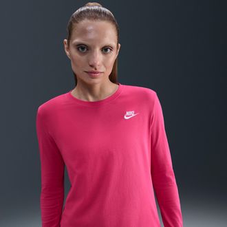 Nike Womens Nike Sportswear Club Long-Sleeve T-Shirt in Pink | HF0780-666