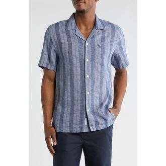 Original Penguin Short Sleeve Linen & Cotton Button-Up Shirt in Sargasso Sea at Nordstrom Rack, Size Xx-Large