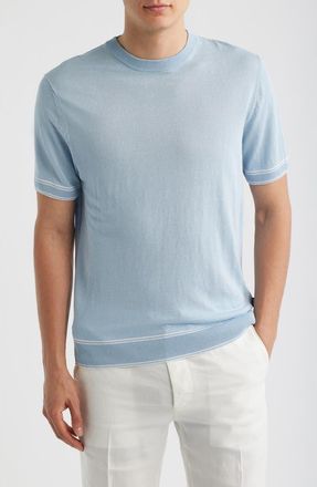 BOSS Norberto Linen Blend Short Sleeve Sweater in Light/Pastel Blue at Nordstrom, Size Xx-Large